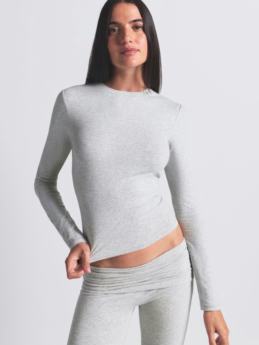 SKIMS Light Gray Long Sleeve Cotton Jersey Top - Picture 3 of 9